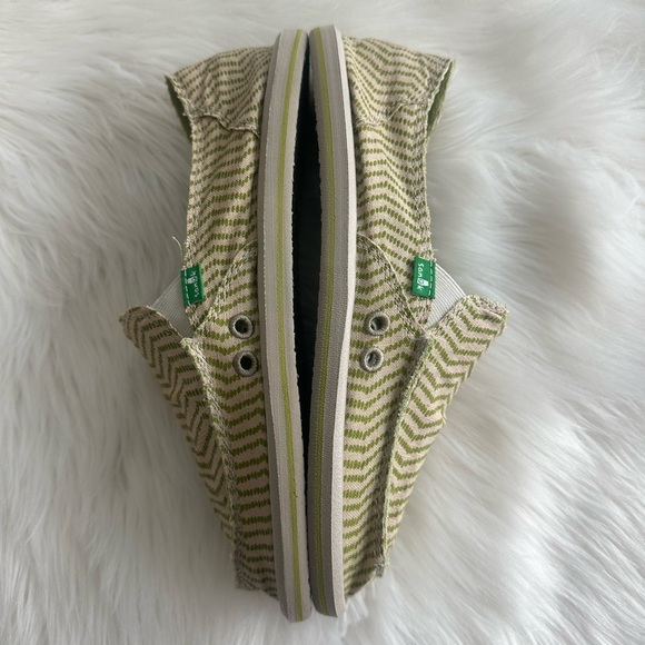 Sanuk Sidewalk Surfer Canvas Shoes Womens Size 9 Natural Khaki Green Slip On - Picture 6 of 13